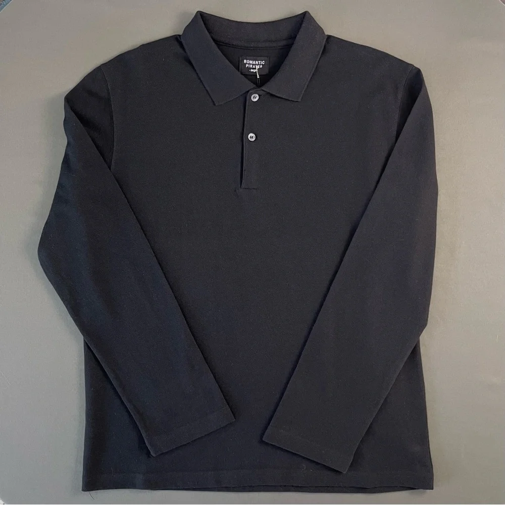 Men’s long sleeves polo style shirt. Cotton Black. Korean brand Romantic Pirates - Picture 1 of 8